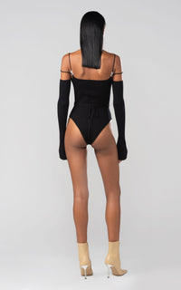 Cut-out bodysuit with rhinestone embellishments - Black