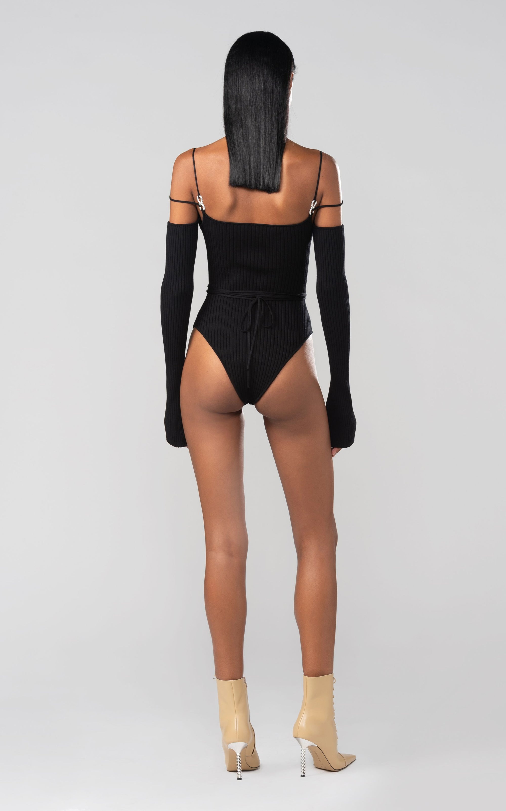 Cut-out bodysuit with rhinestone embellishments - Black