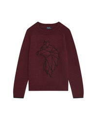 Crew-neck jumper with embroidery - Bordeaux & Nero