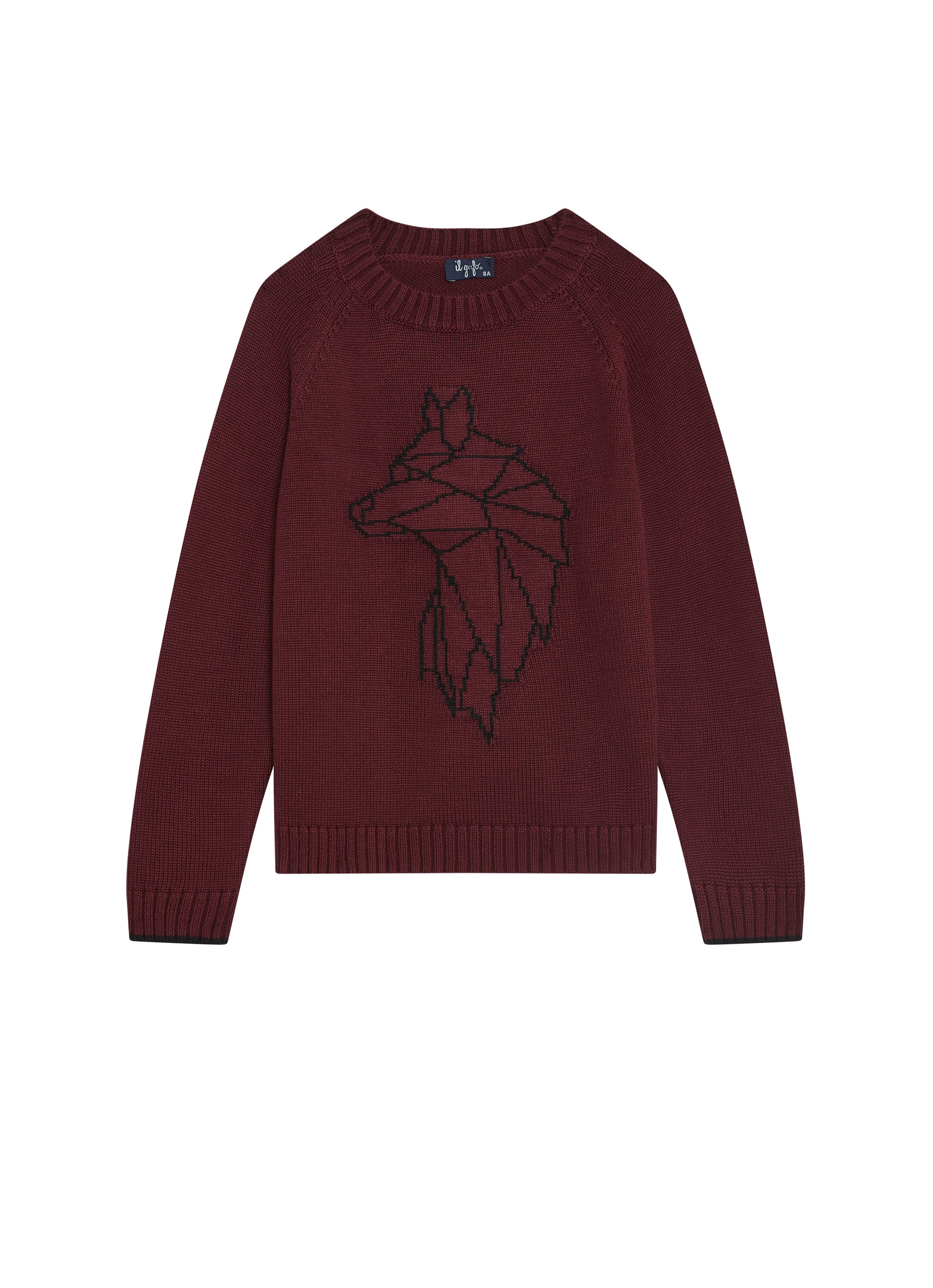 Crew-neck jumper with embroidery - Bordeaux & Nero