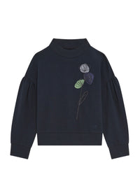 Slim-fit sweatshirt with floral embroidery - Blue & Celeste