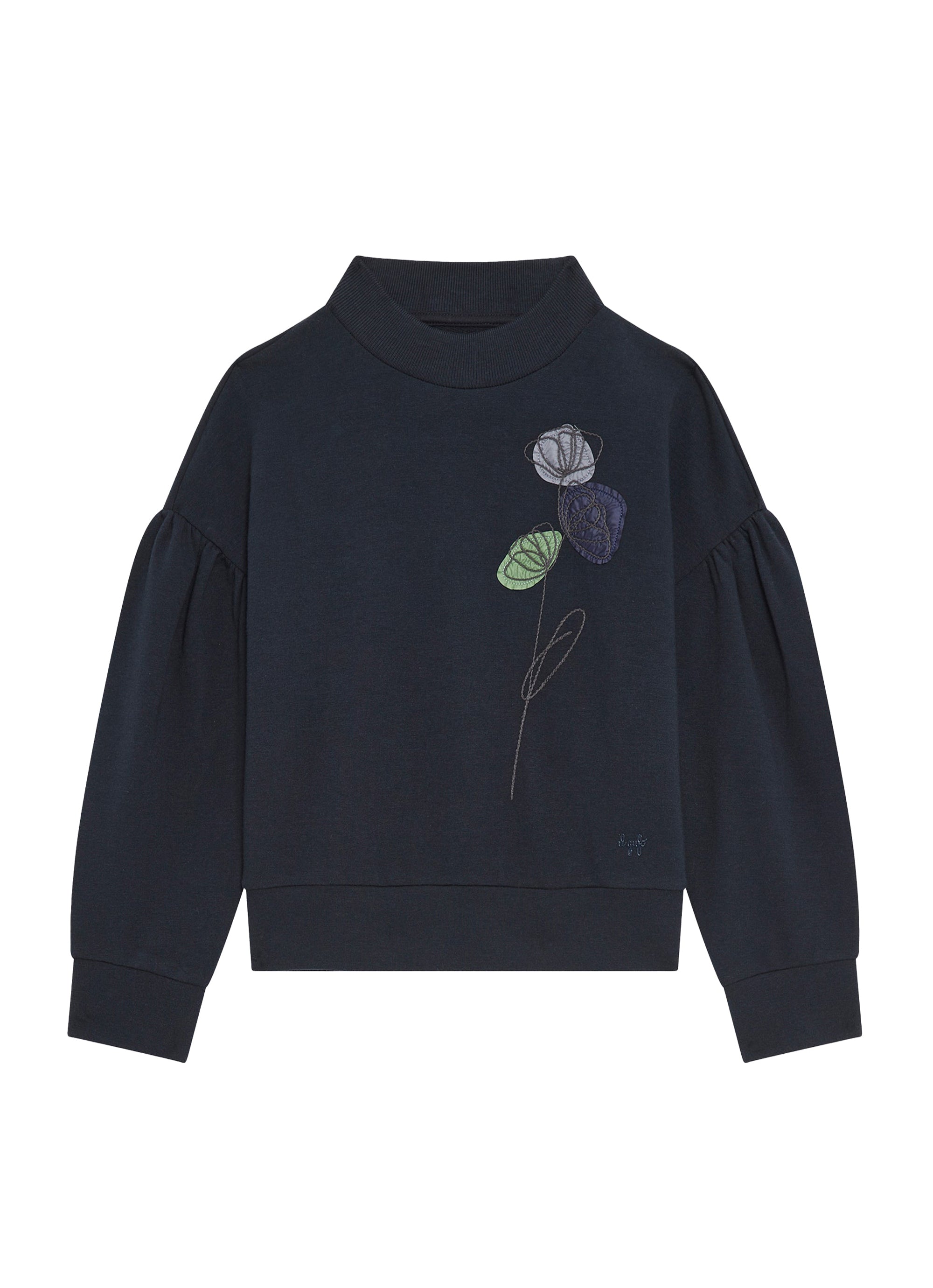 Slim-fit sweatshirt with floral embroidery - Blue & Celeste