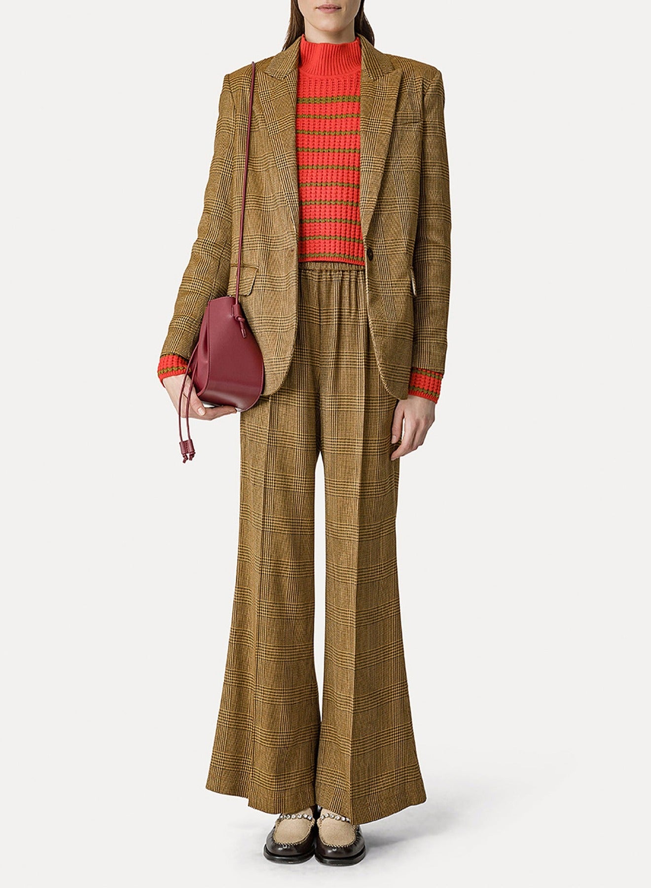 Pantalon évasé Prince De Galles - Caramel