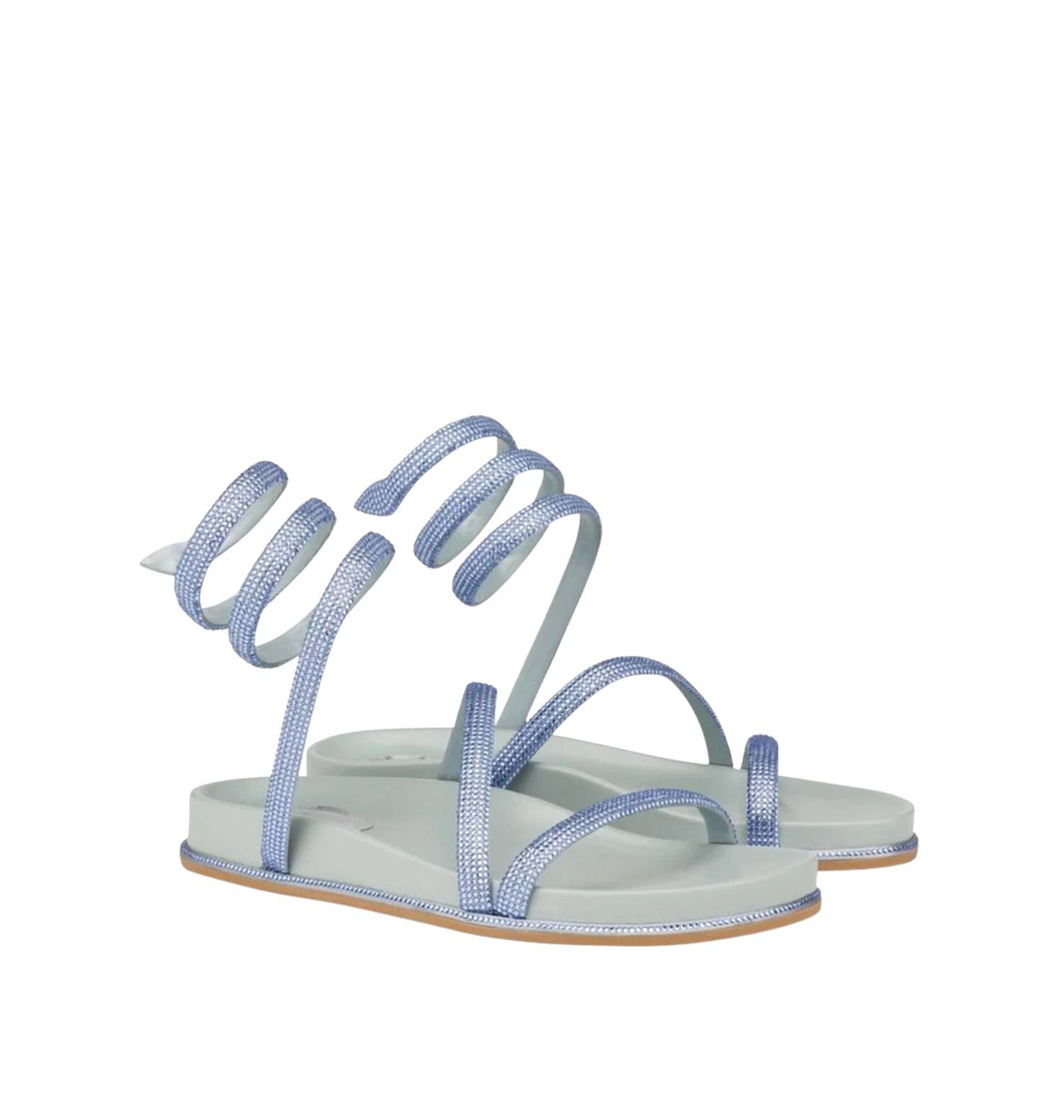 Sandales plates Cleopatra à strass en satin - Celeste & Light Sapphire