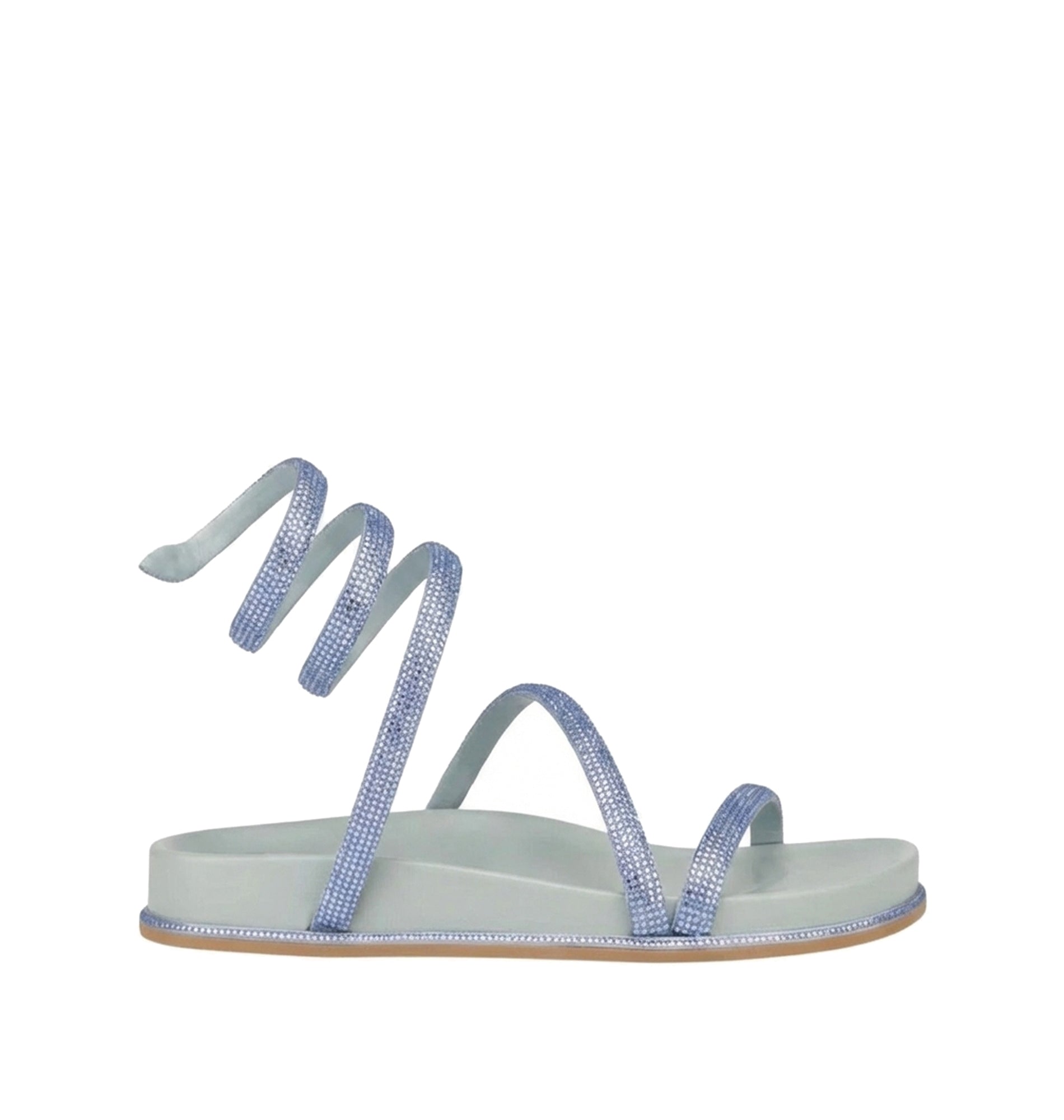 Sandales plates Cleopatra à strass en satin - Celeste & Light Sapphire