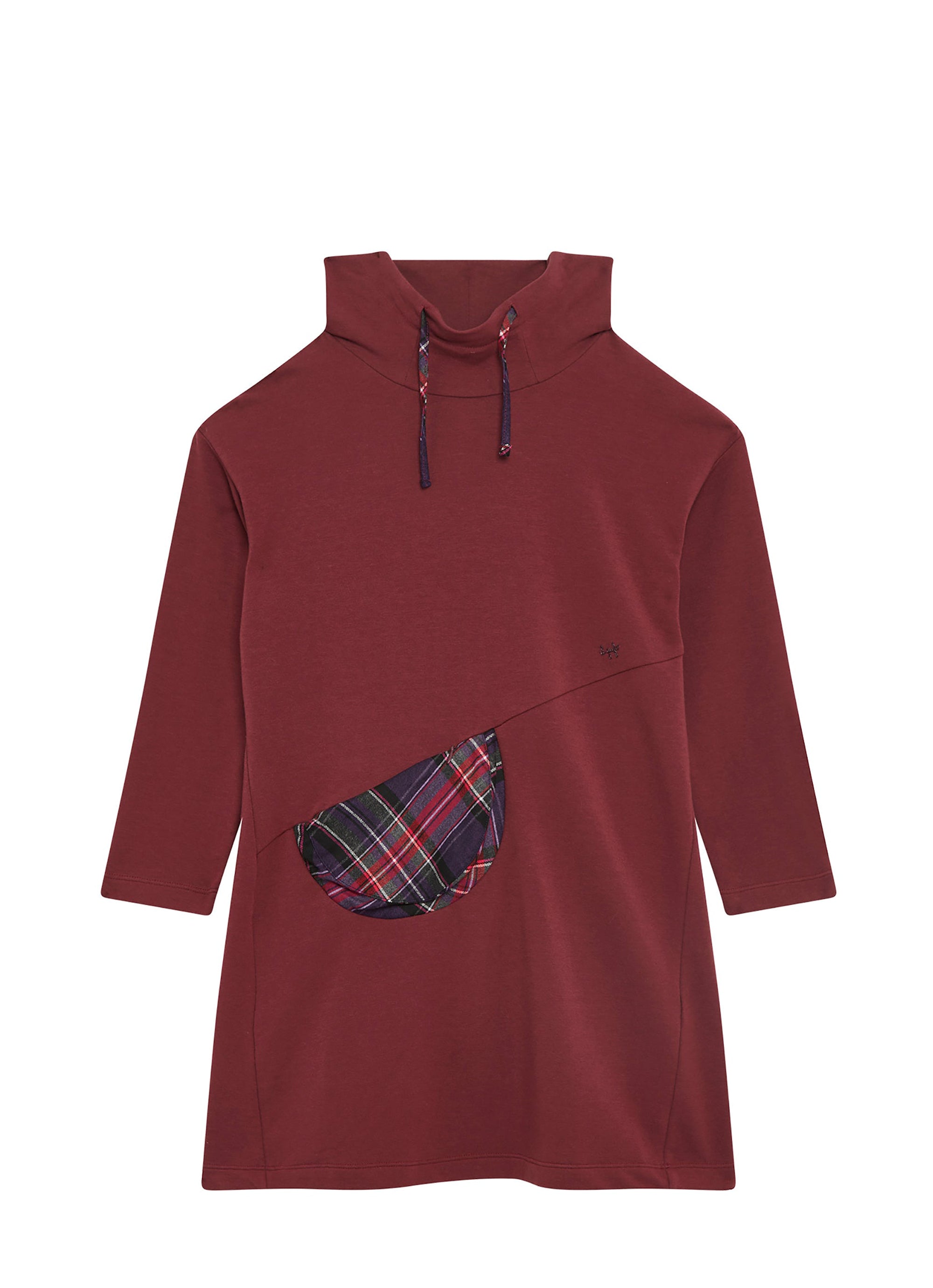 Fleece dress with hood and pockets - Bordeaux & Viola