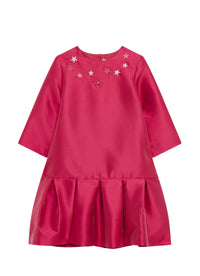 Dress embroidered with mikado and pearls - Fuxia