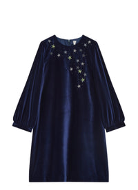 Velvet dress with embroidered stars - Night Blue