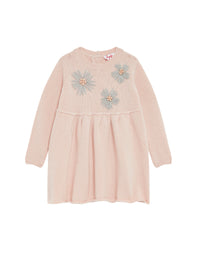 Long-sleeved dress with wool flowers - Quarzo Rosa & Nube