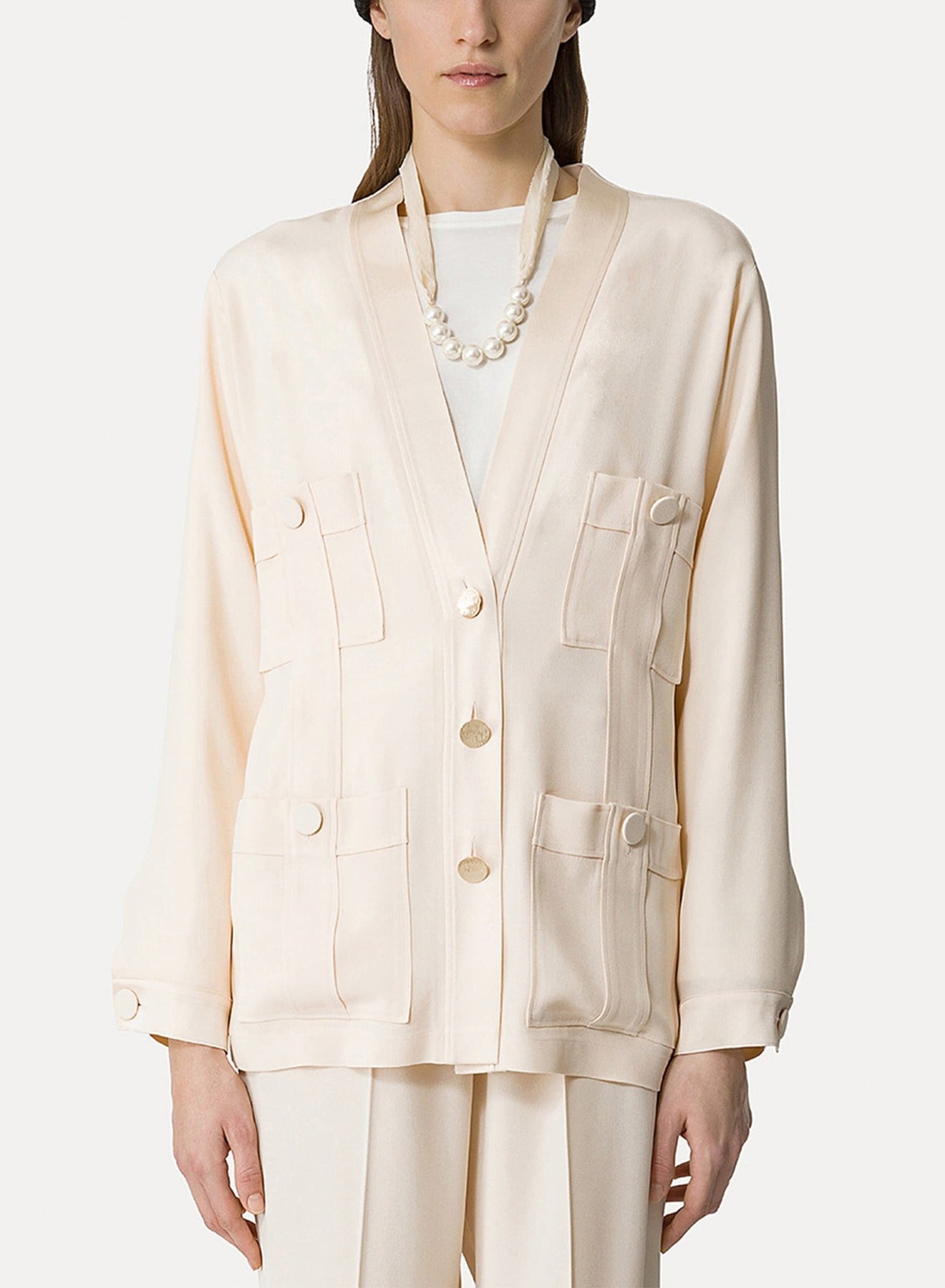 Veste à poches multiples en satin - Ivory