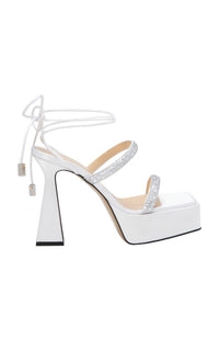 Devon 140 platform sandals in silk & rhinestone - White
