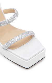 Devon 140 platform sandals in silk & rhinestone - White