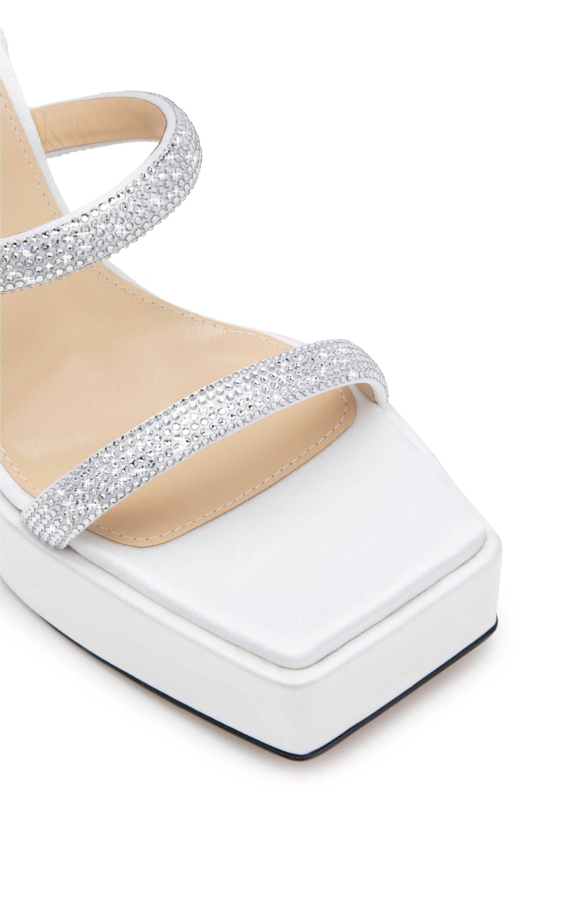 Devon 140 platform sandals in silk & rhinestone - White