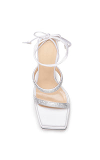 Devon 140 platform sandals in silk & rhinestone - White