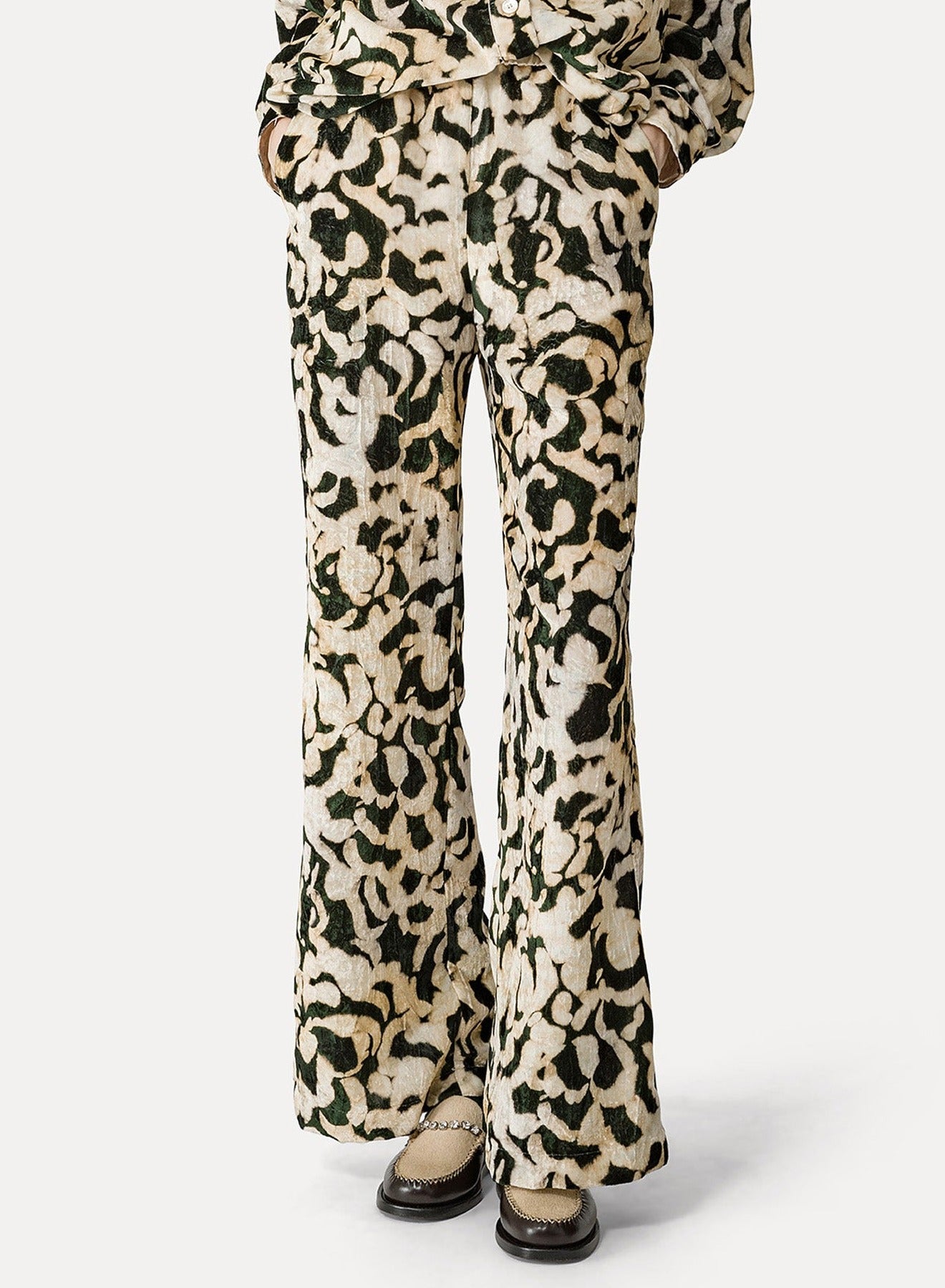 Pantalon évasé en velours à imprimé Alchemy - Malachite