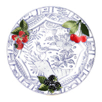 Set de 4 Assiettes plates extra Oiseaux Bleu Fruits - Bleu