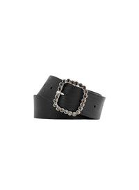 Ceinture en cuir délavé avec boucle à cristaux - Nero