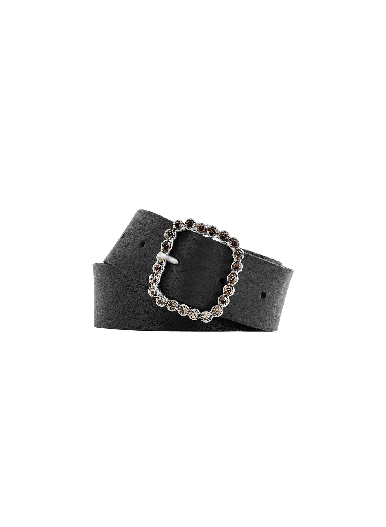 Ceinture en cuir délavé avec boucle à cristaux - Nero