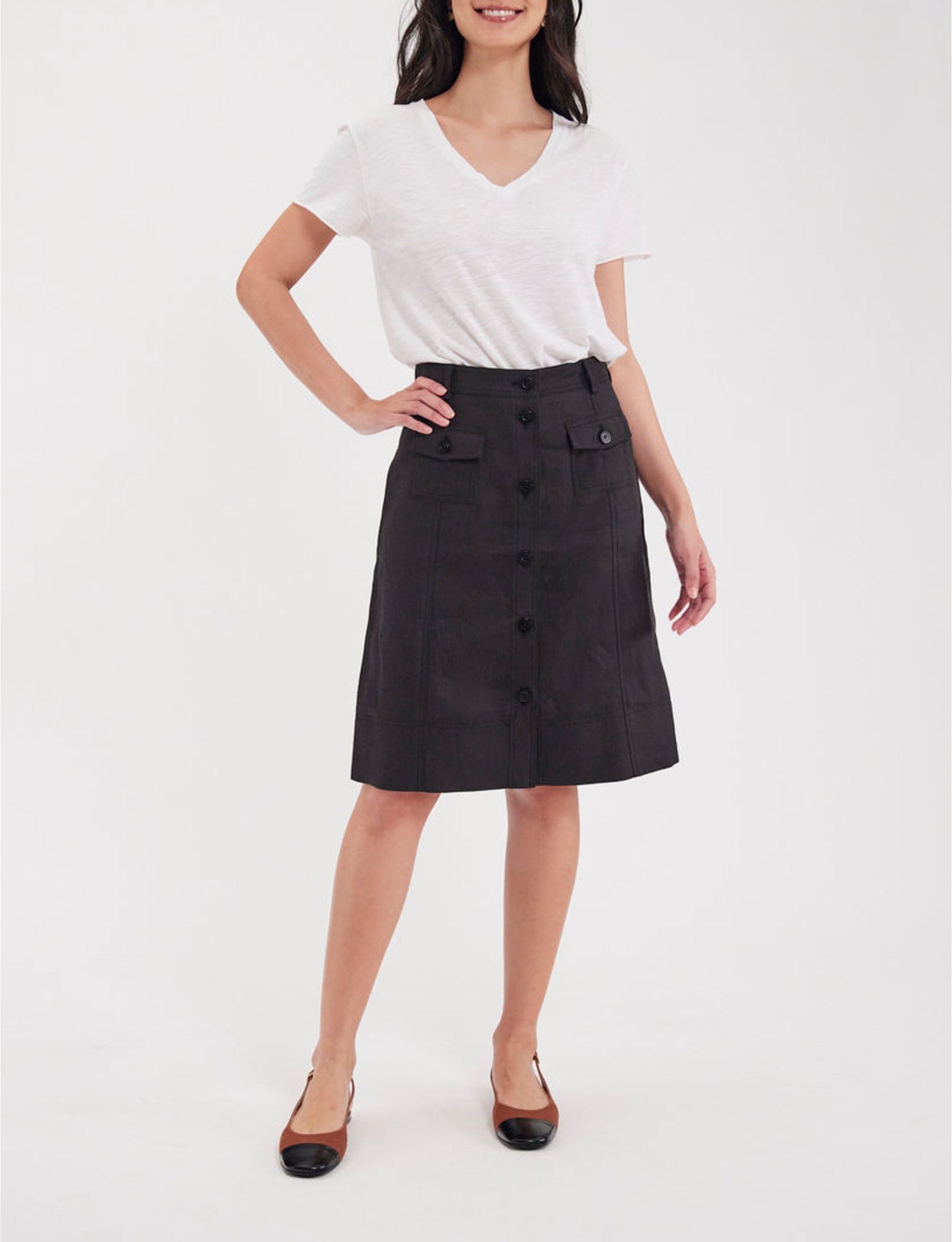 3qty RELIQUAT 90€ 0%  / Jupe trapèze Rachel en lin - Black