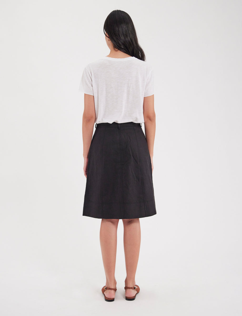3qty RELIQUAT 90€ 0%  / Jupe trapèze Rachel en lin - Black