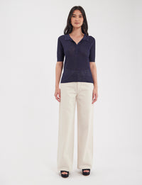1qty NEW  / Polo Chloé en lin - White Turquoise