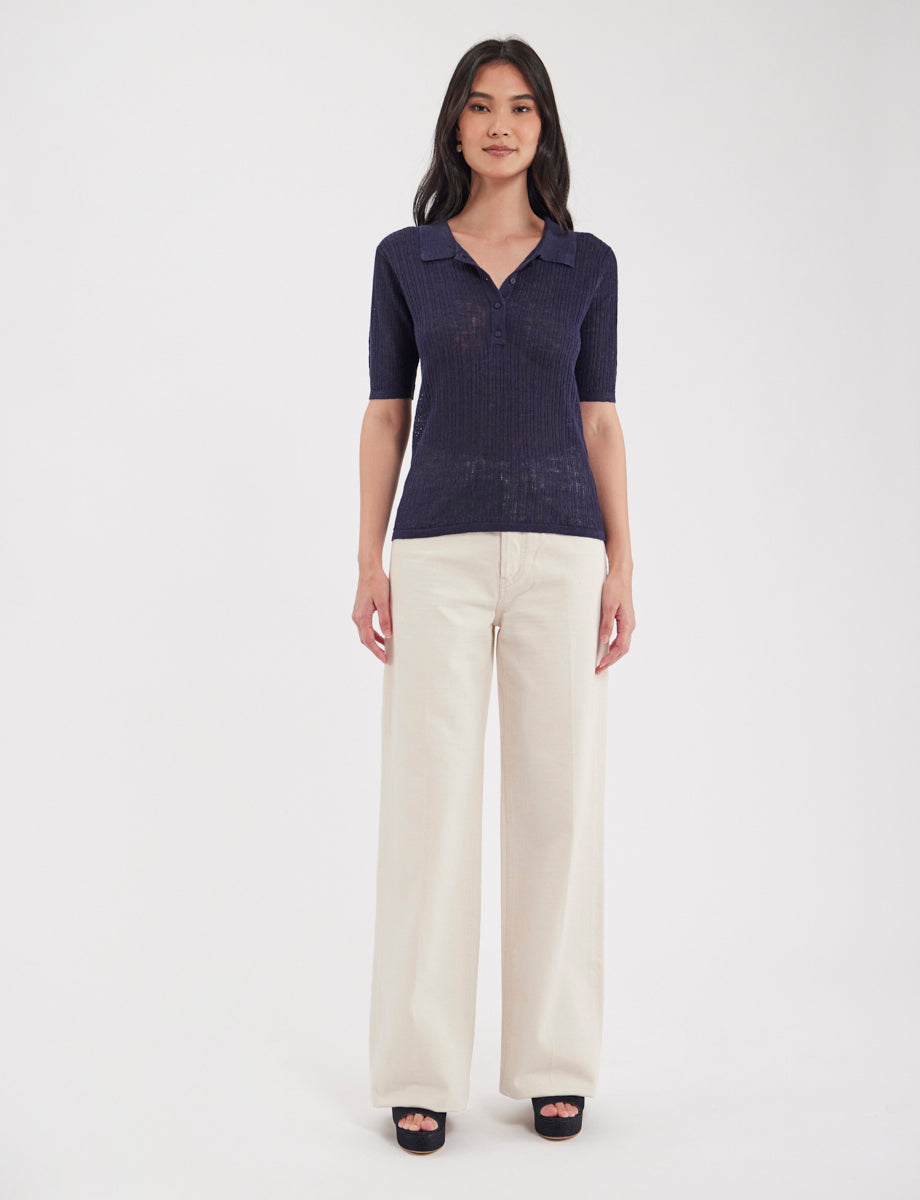 1qty NEW  / Polo Chloé en lin - White Turquoise