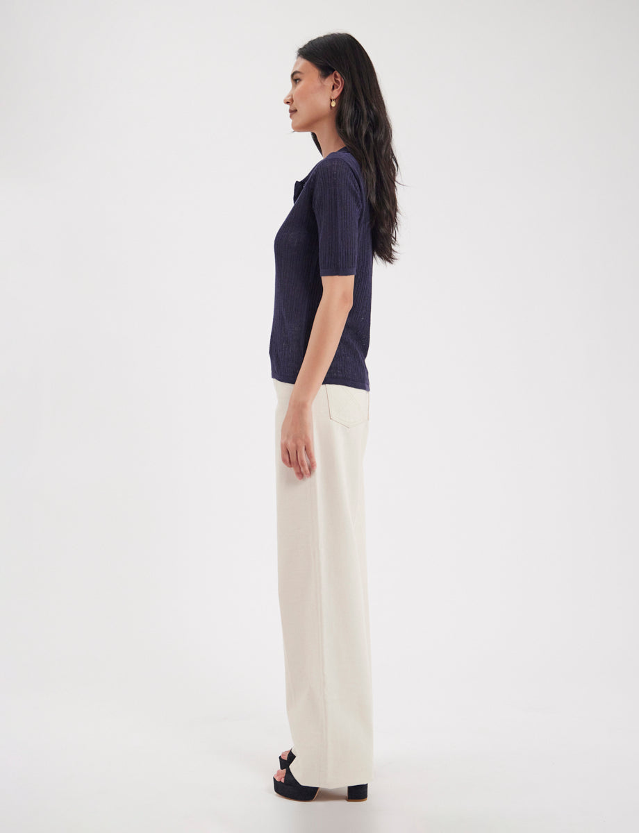 1qty NEW  / Polo Chloé en lin - White Turquoise
