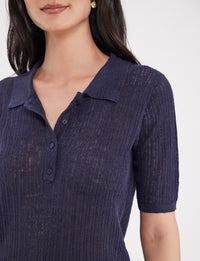 1qty NEW  / Polo Chloé en lin - White Turquoise