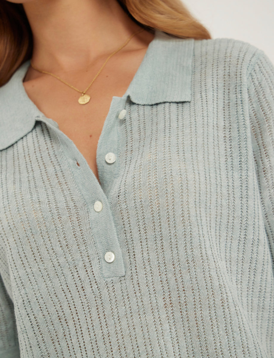 1qty RELIQUAT 65€ 60%  / Polo droit Chloé en lin - Fresh Mint