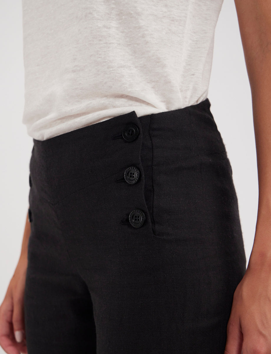 1qty RELIQUAT 75€ 0%  / Pantalon droit Gabriel en lin - Black