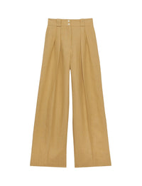 2qty RELIQUAT 85€ 100%  / Pantalon taille haute Marlène en lin - Dark Straw