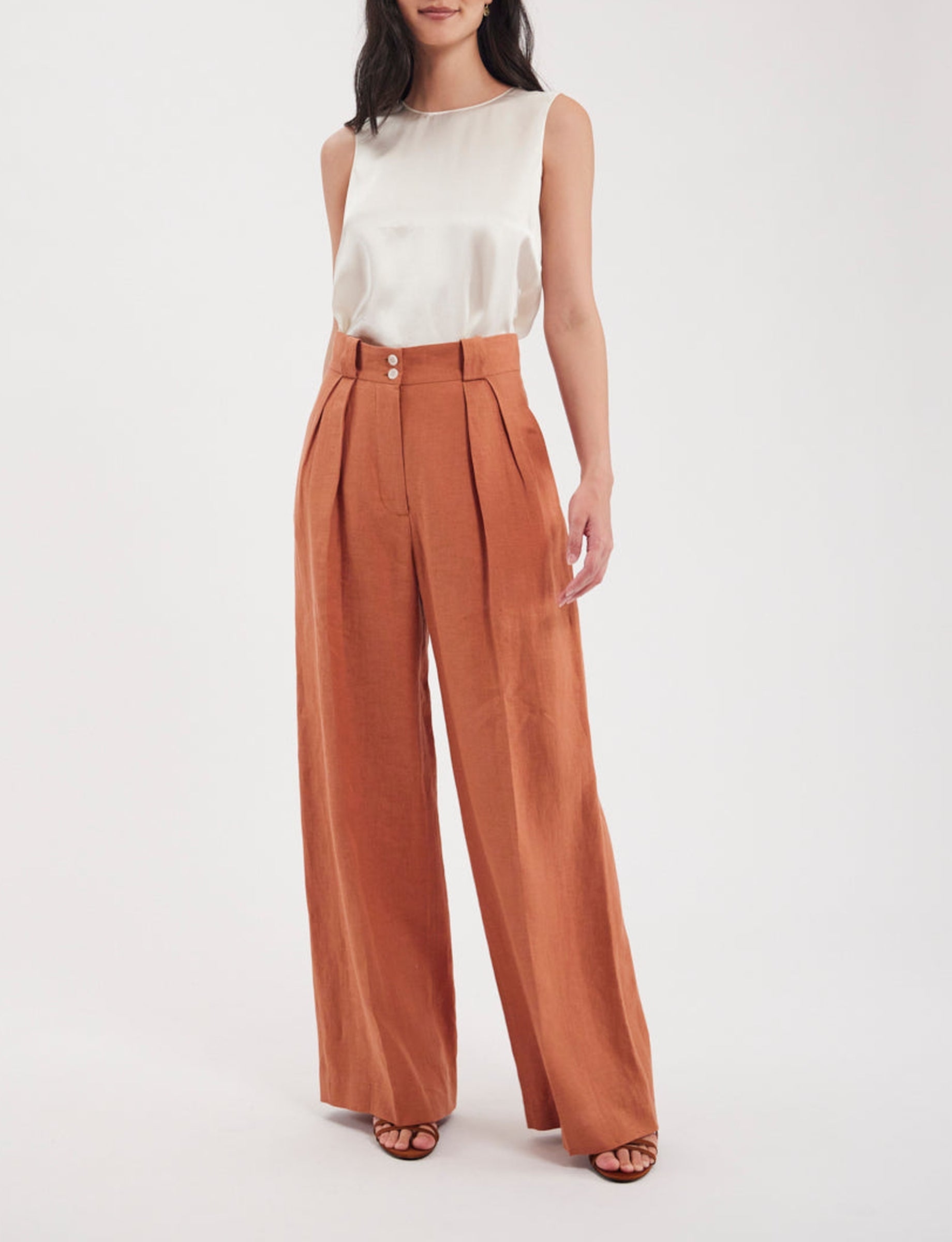 1qty RELIQUAT 85€ 100%  / Pantalon taille haute Marlène en lin - Caramel