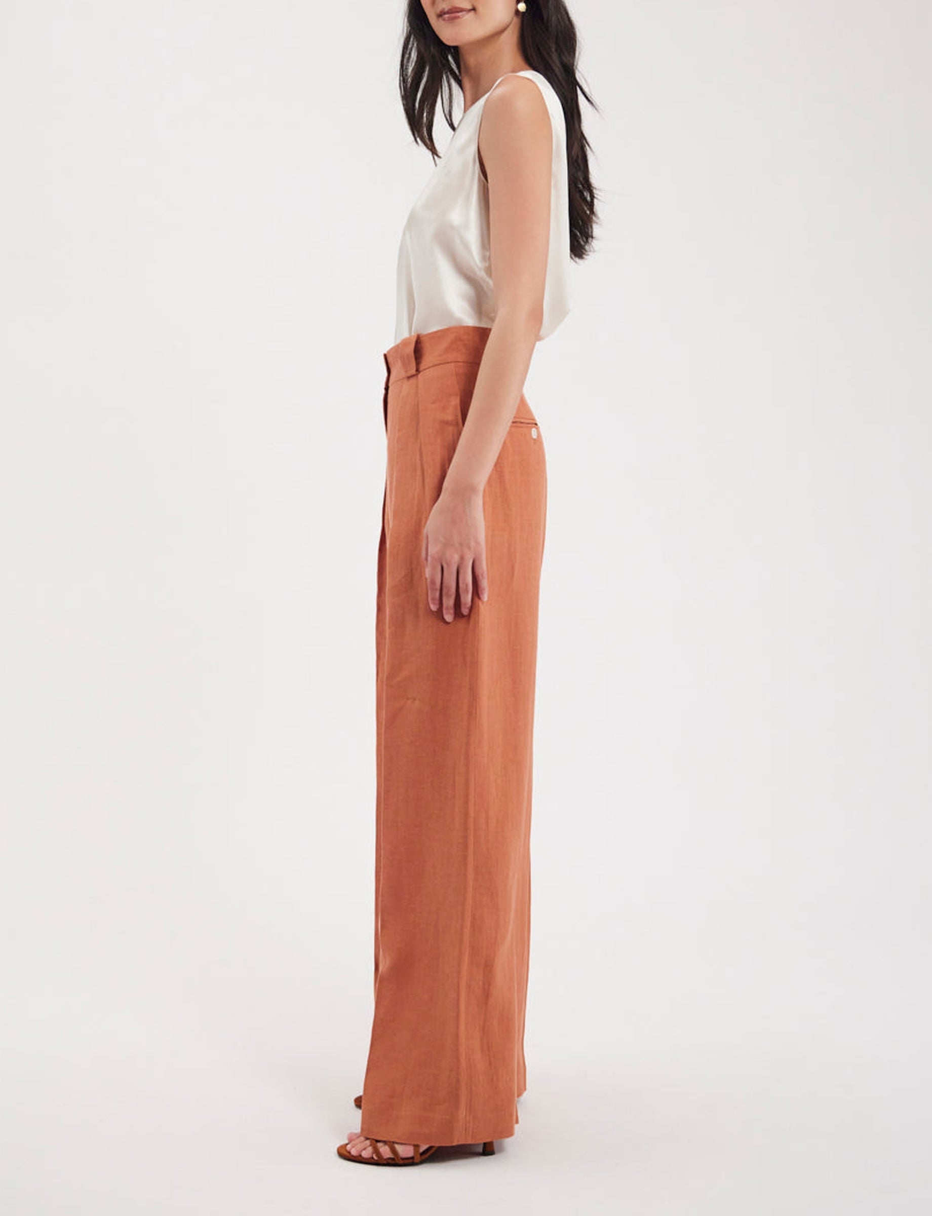 1qty RELIQUAT 85€ 100%  / Pantalon taille haute Marlène en lin - Caramel