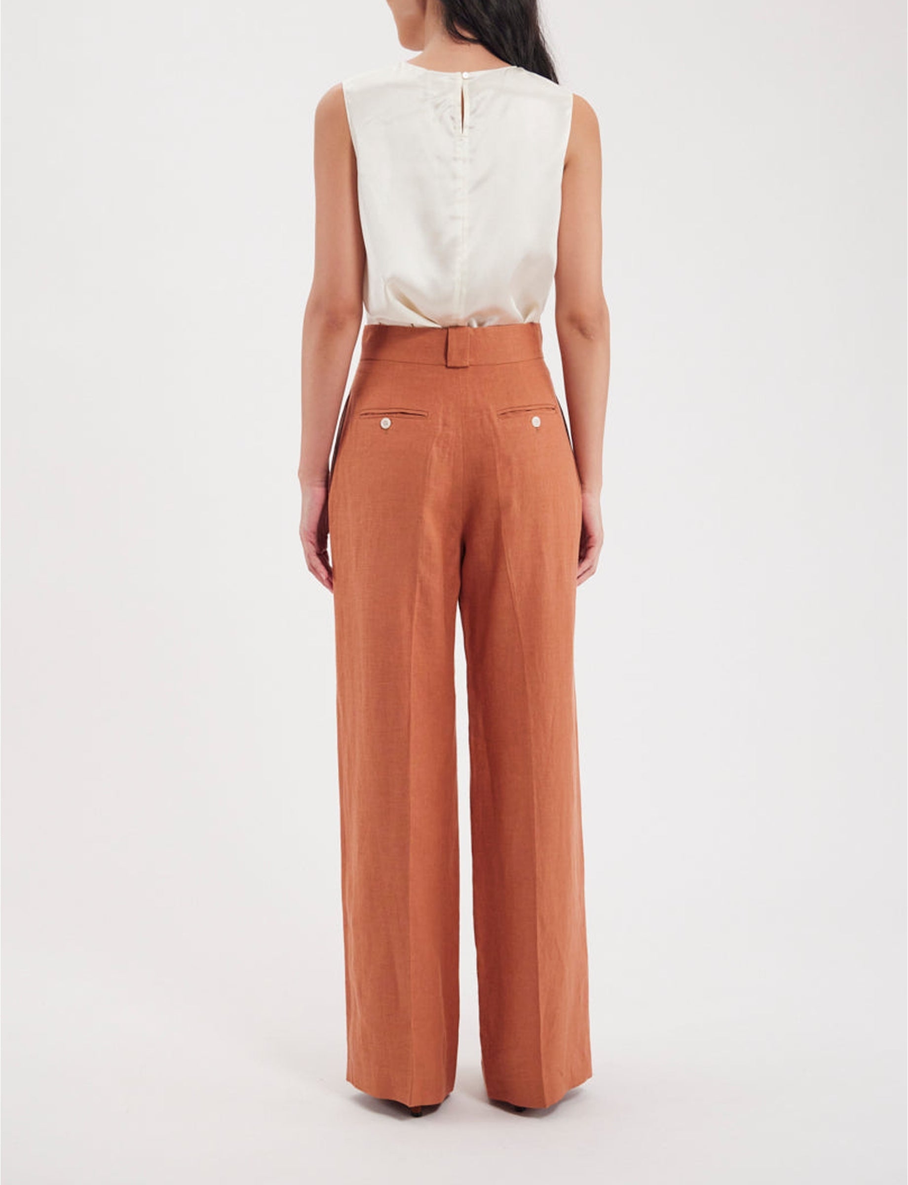 1qty RELIQUAT 85€ 100%  / Pantalon taille haute Marlène en lin - Caramel