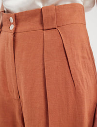 1qty RELIQUAT 85€ 100%  / Pantalon taille haute Marlène en lin - Caramel
