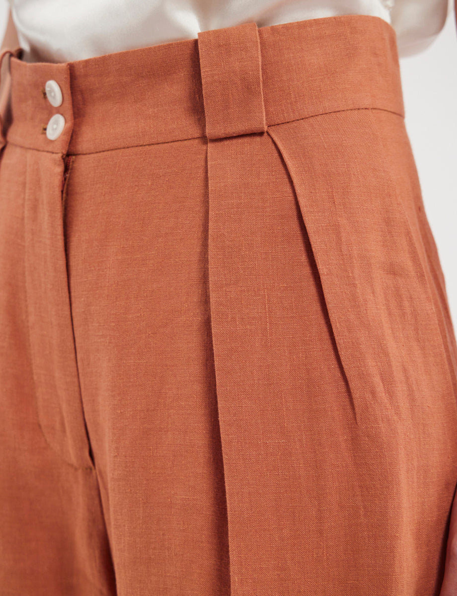 1qty RELIQUAT 85€ 100%  / Pantalon taille haute Marlène en lin - Caramel
