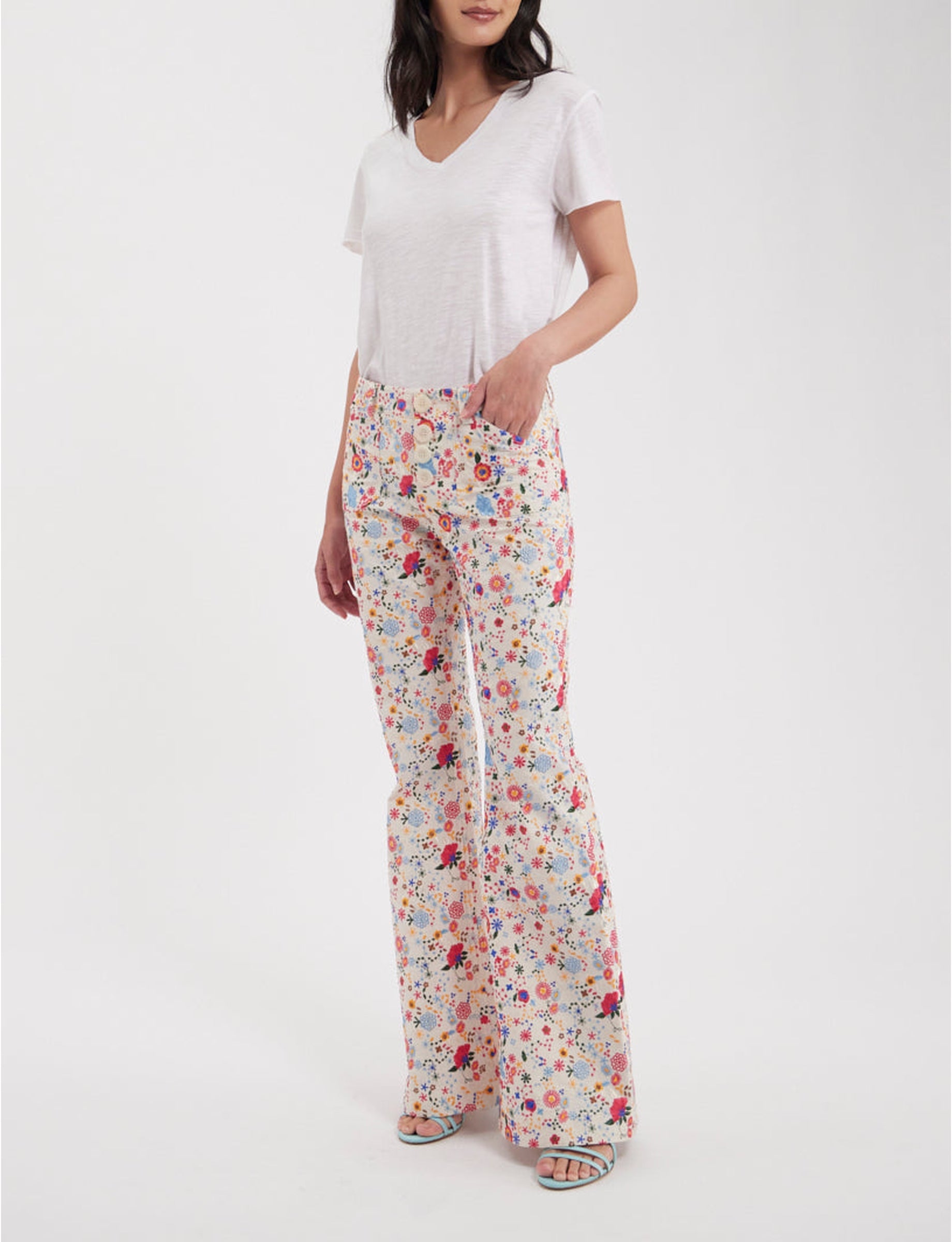 7qty RELIQUAT 120€ 62,5%  / Pantalon flare Charlotte - Ecru Multicolor
