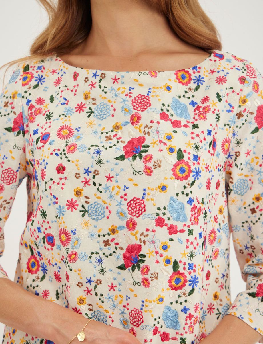 1qty RELIQUAT 130€ 50%  / Robe droite Megan - Ecru Multicolor