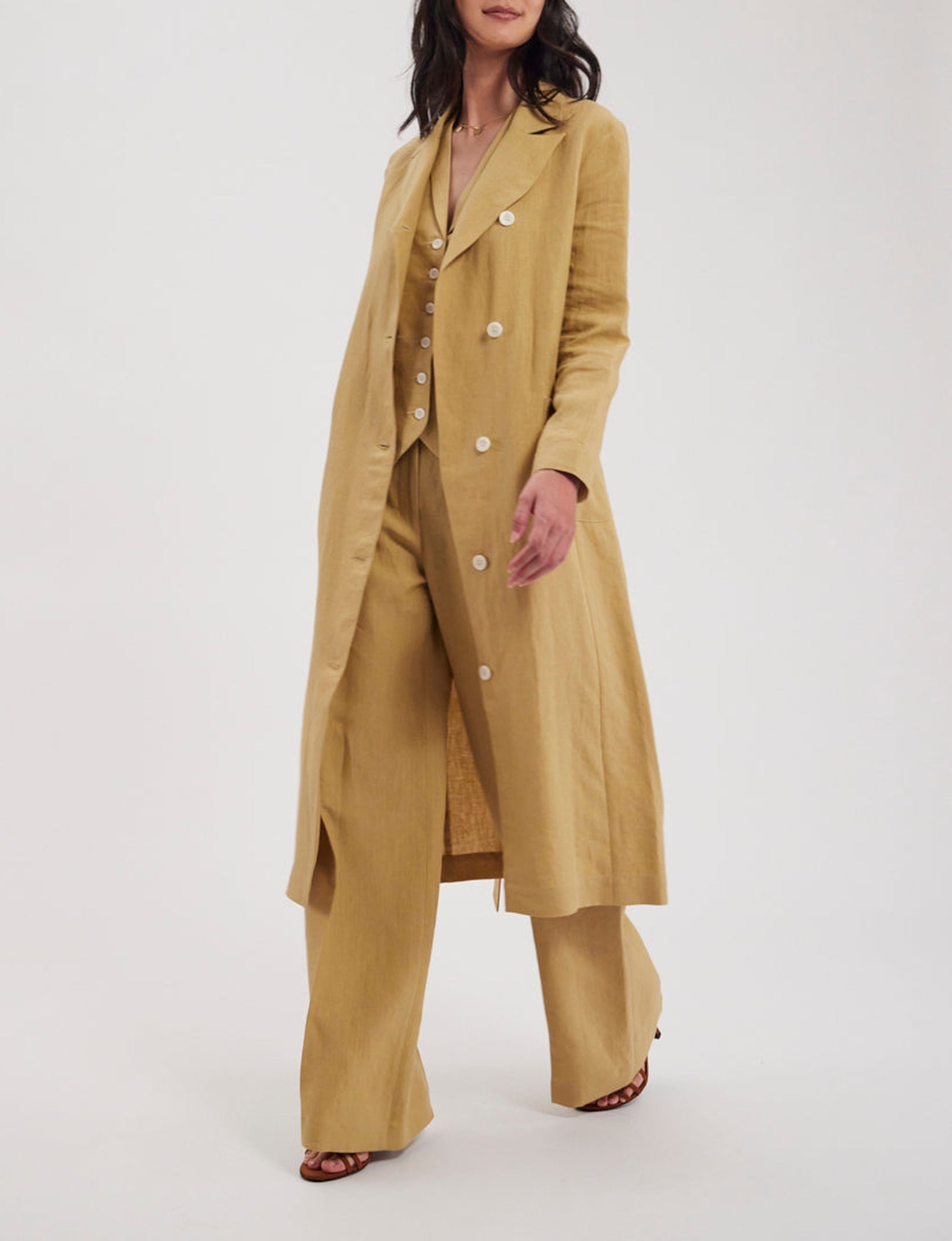 15qty RELIQUAT 120€ 10%  / Robe droite Mia en lin - Dark Straw