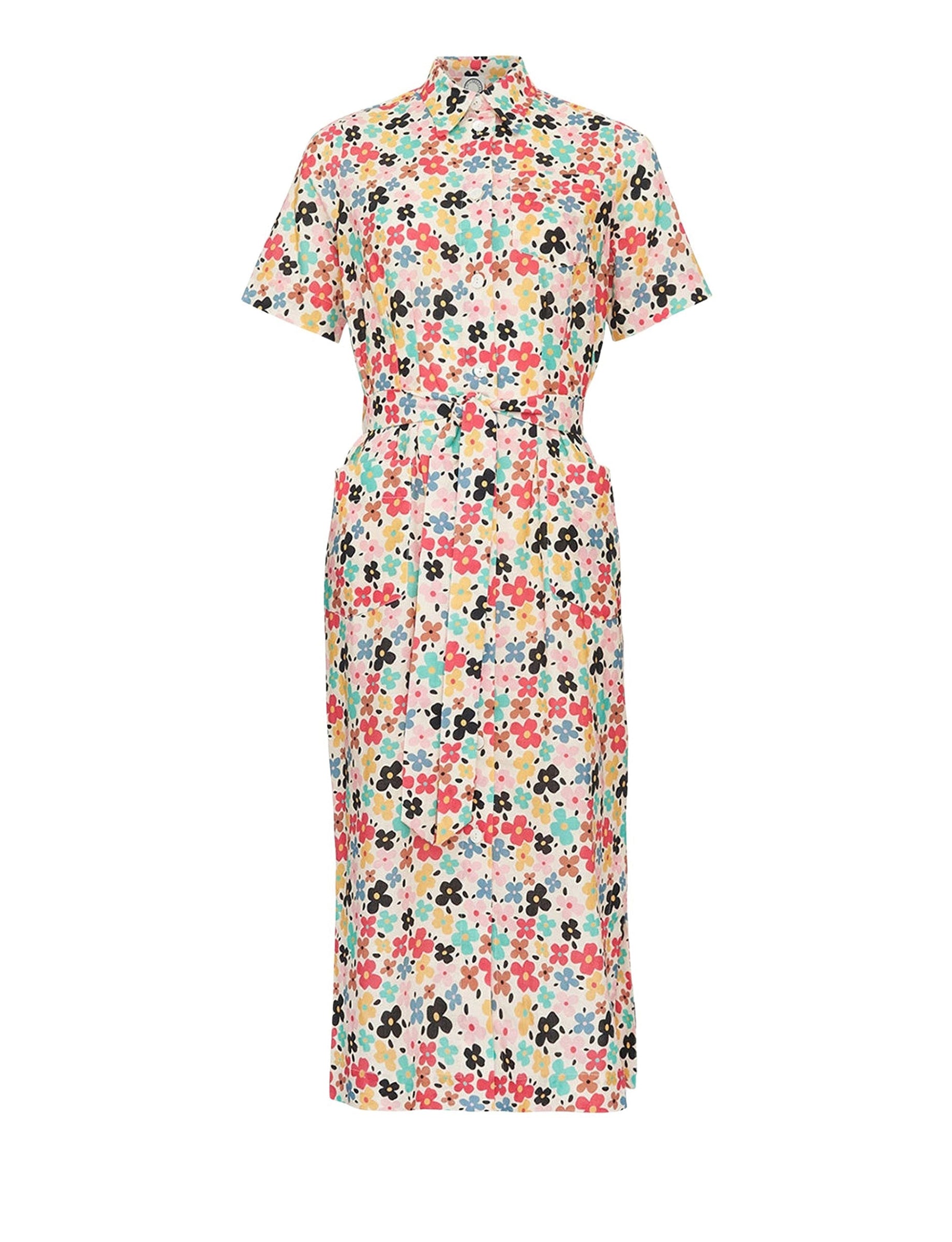 1qty RELIQUAT 90€ 100%  / Robe chemisier Stella en lin - Flower Multicolor