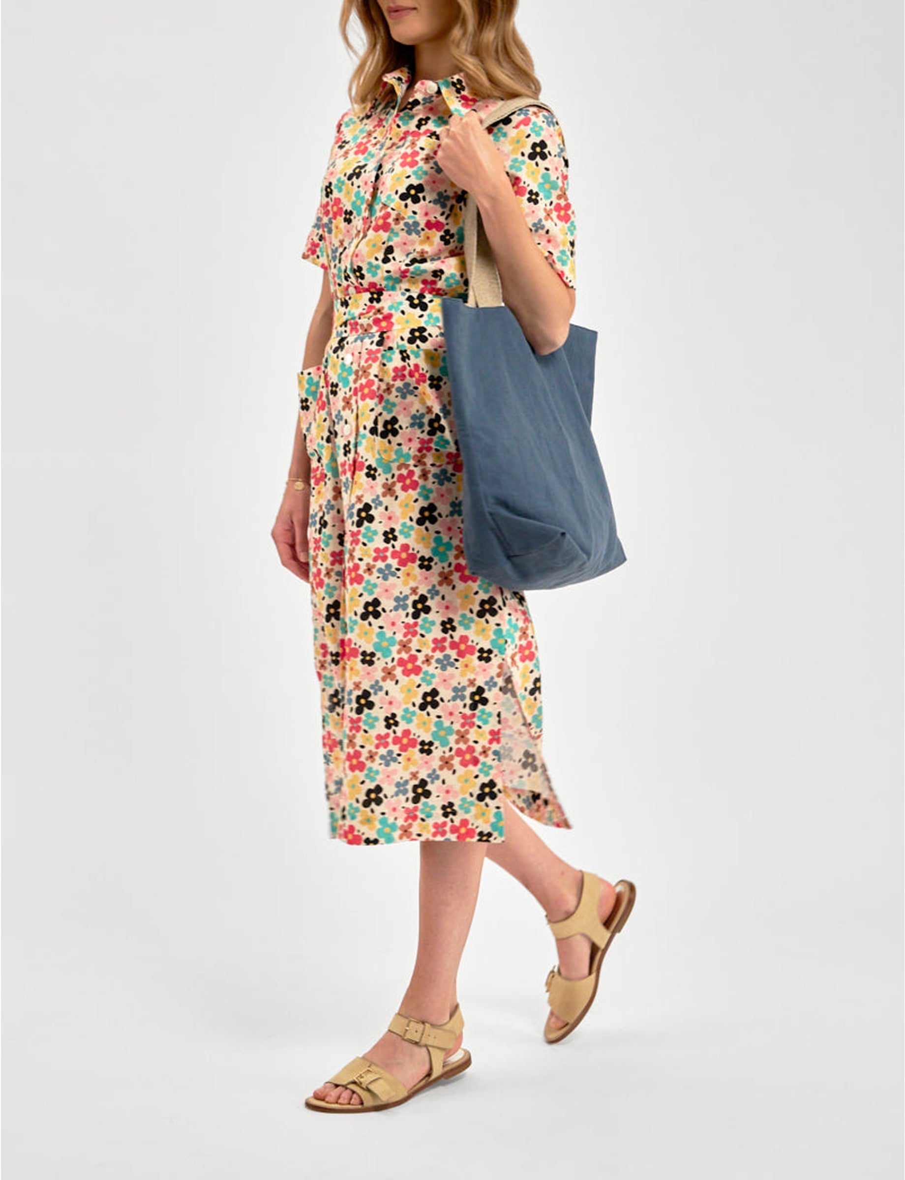 1qty RELIQUAT 90€ 100%  / Robe chemisier Stella en lin - Flower Multicolor