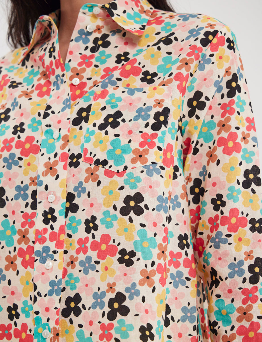 6qty RELIQUAT 80€ 10%  / Chemise droite Maureen en lin - Flower Multicolor