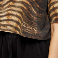 Cropped t-shirt with zebra print - Multi Brown