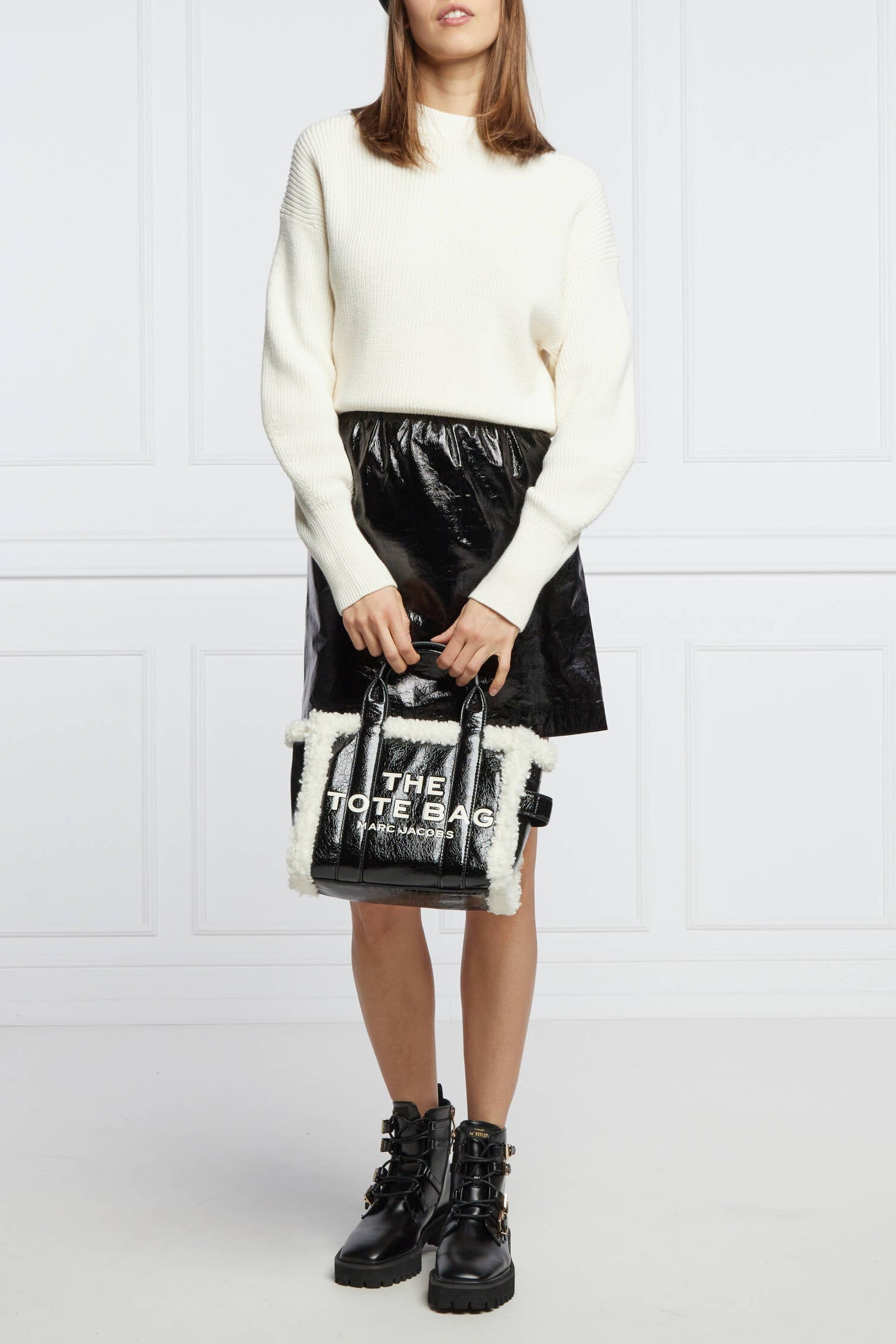 Petit sac à bandoulière The Tote Bag en cuir - Black & White