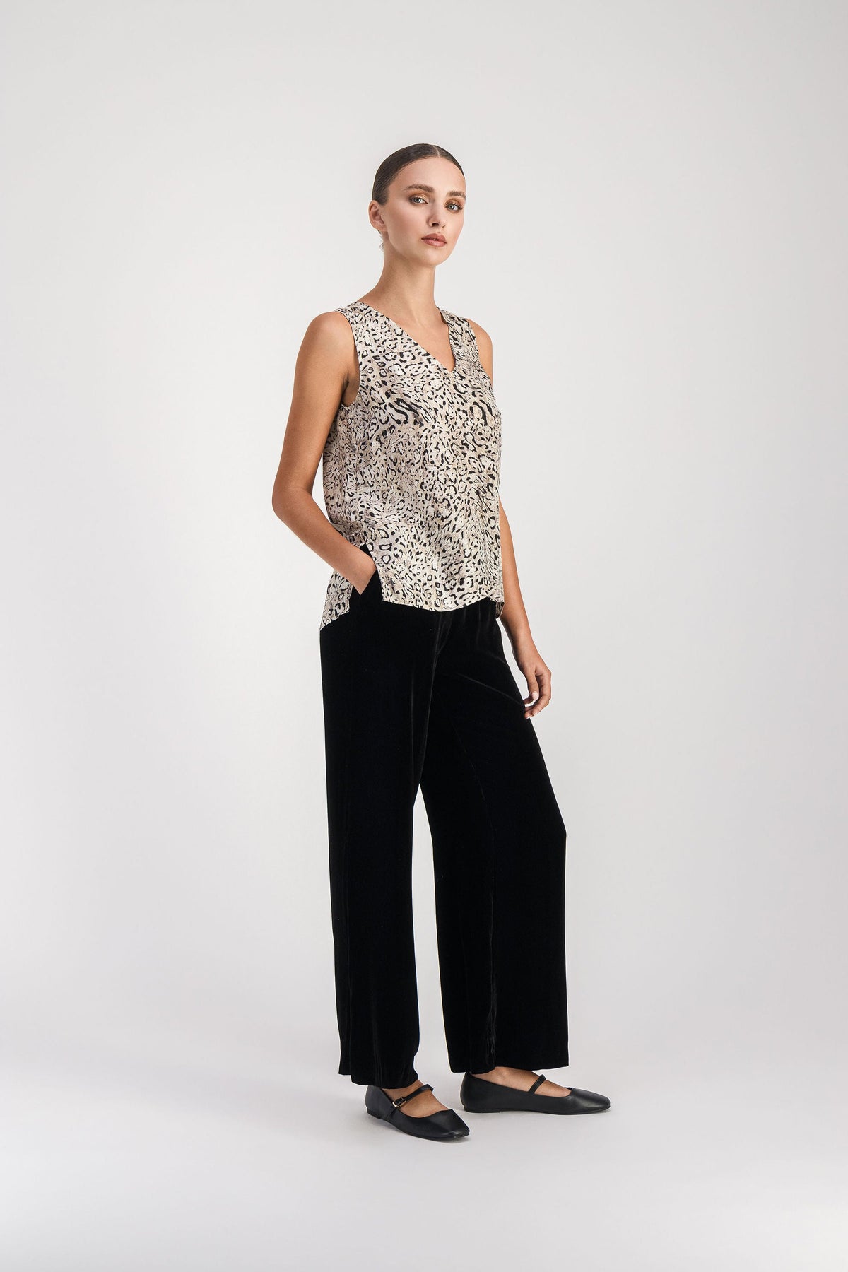 Blouse sans mc col v - Taupe Moyen