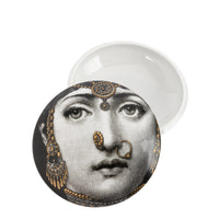 Tema e Variazioni n. 228 round box in porcelain - Gold & Black & White