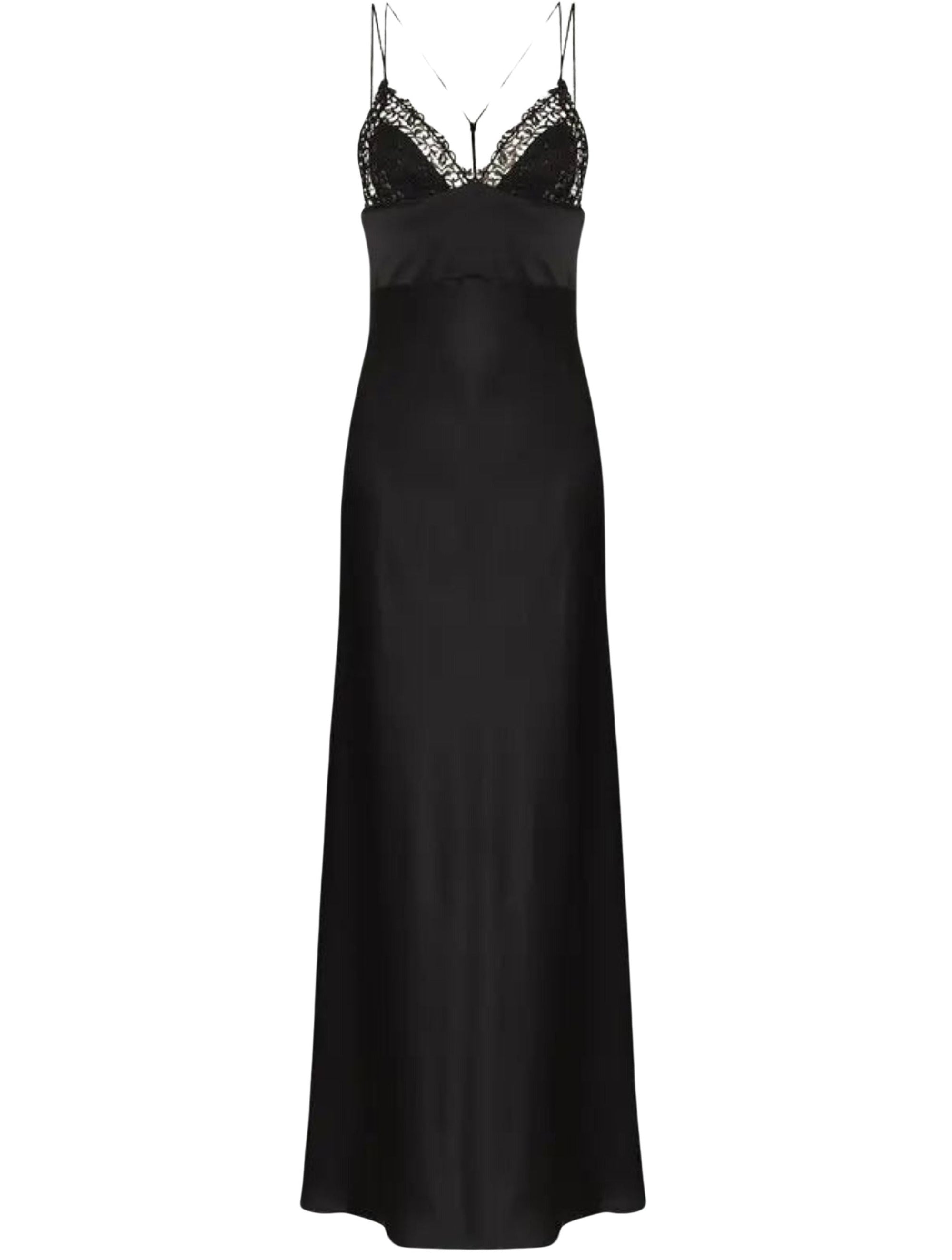 Petit Macrame long nightdress - Nero