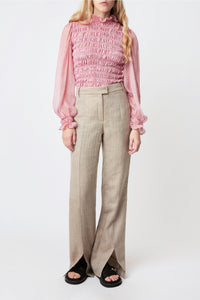Pantalon Island Chevron en laine et lin - Beige