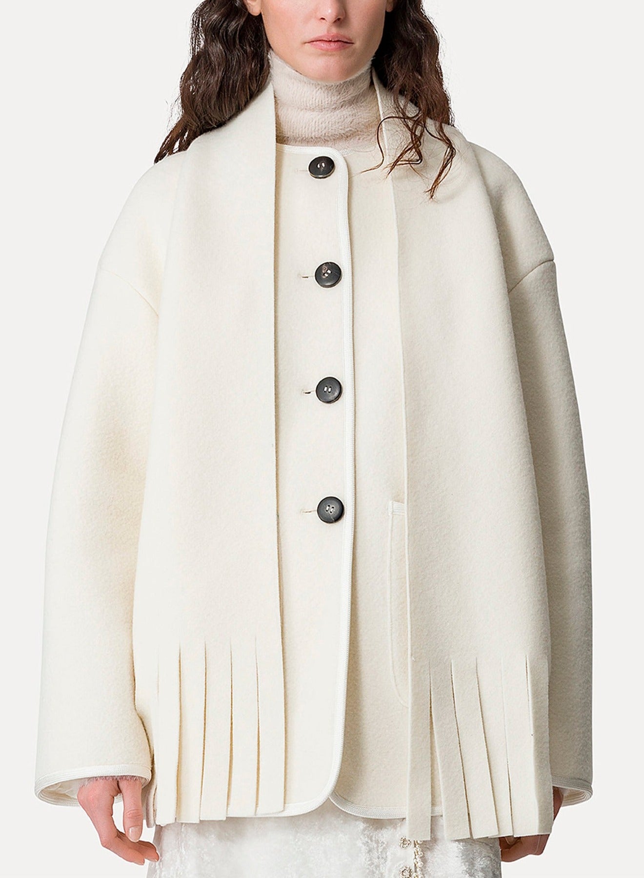 Manteau court en laine avec écharpe amovible - Rice