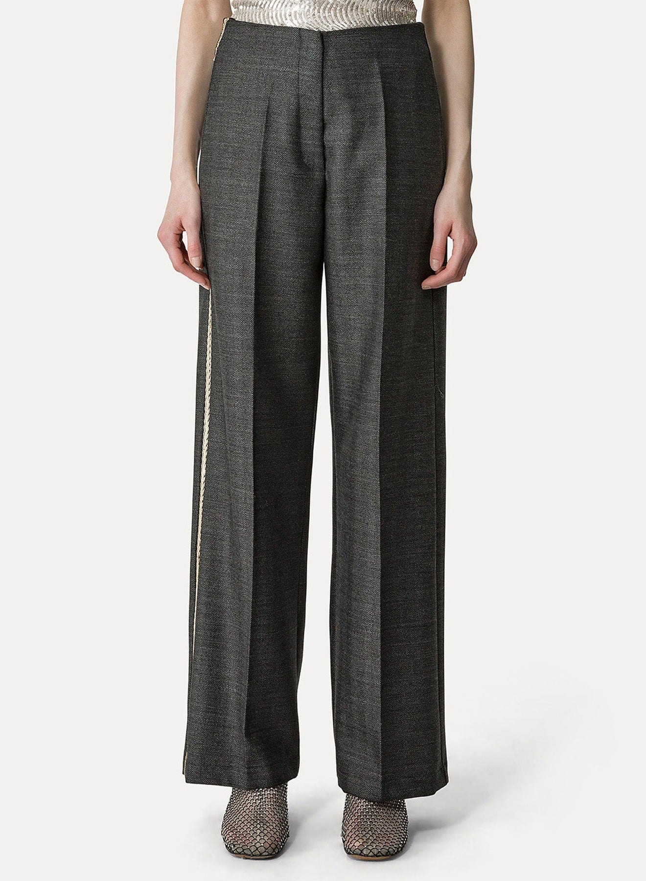 Pantalon en laine à chevrons ornée de bijoux - Grey